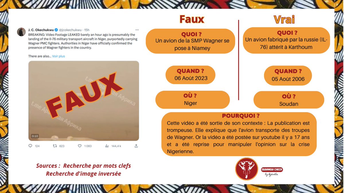 #oubanguicheck Malheureusement les fauteurs de guerre profitent de la situation pour distiller des fausses informations #fakenews. Le #Niger en est encore la victime. ⤵