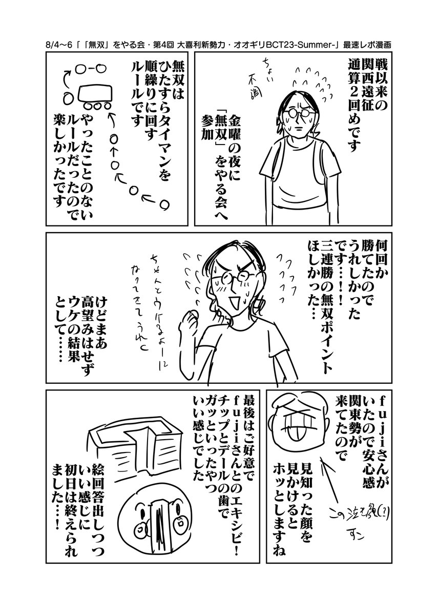 8/4～6「「無双」をやる会・大喜利新勢力・オオギリBCT23-Summer-」最速レポ漫画(1/2)