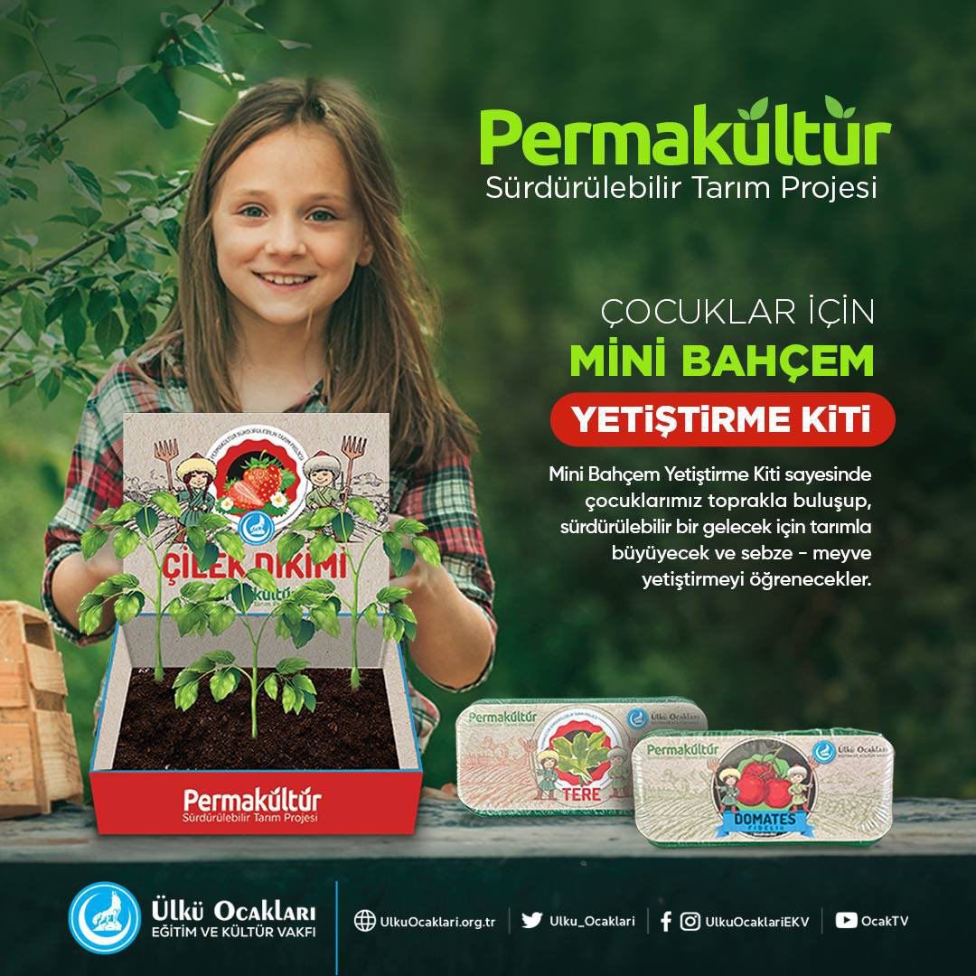 Ulku_Ocaklari's tweet photo. Ülkü Ocakları olarak başlattığımız Permakültür Sürdürülebilir Tarım Projemiz kapsamında çocuklar için “Mini Bahçem Yetiştirme Kiti” hazırladık.

Çocuklarımız, Mini Bahçem Yetiştirme Kiti sayesinde toprakla buluşup, sürdürülebilir bir gelecek için tarımla büyüyecek.
 
Sebze ve meyve yetiştirmeyi öğrenecekler.
 
📌İl ve ilçe Ocaklarımızdan Mini Bahçem Yetiştirme Kitini temin edebilirsiniz.