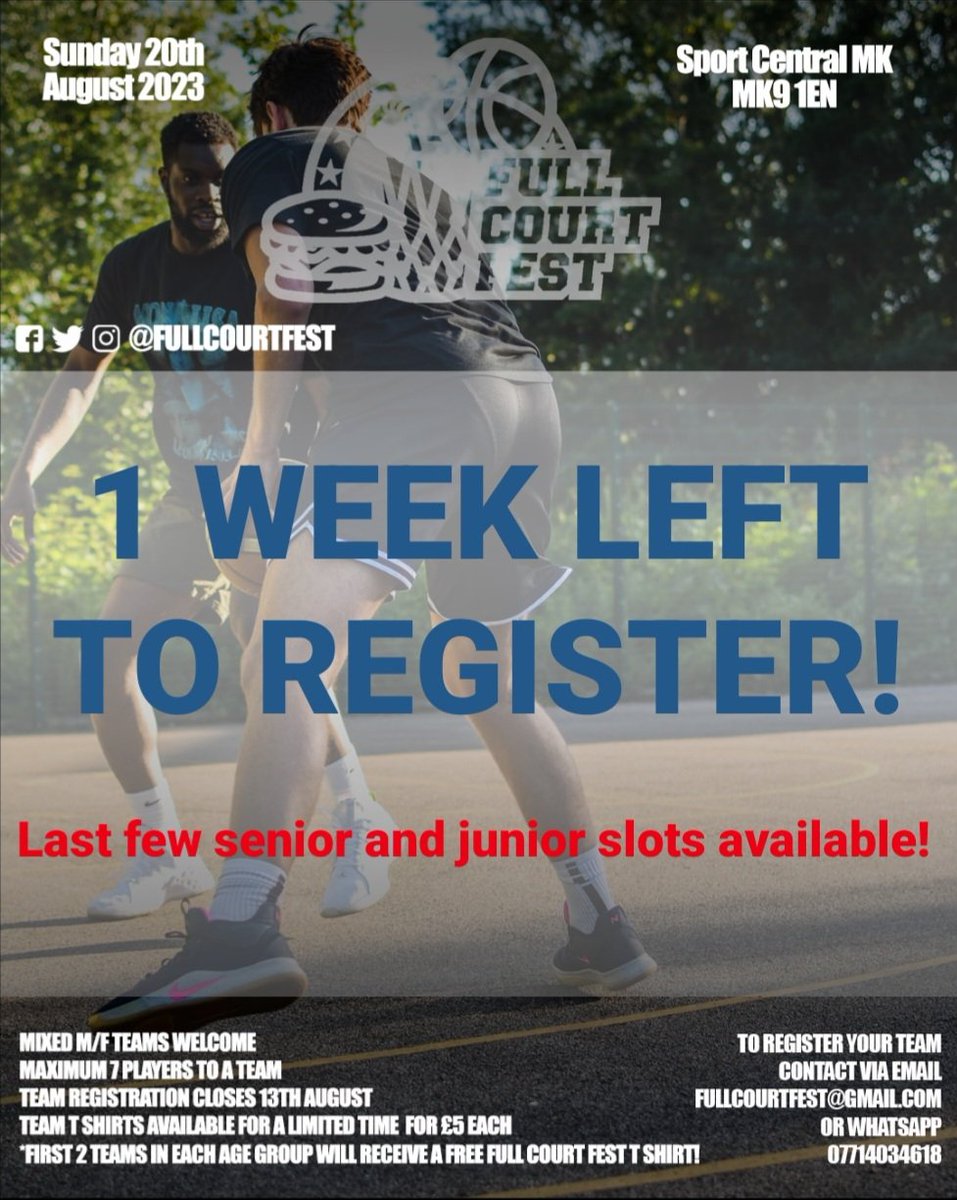 FullCourtFest's tweet photo. 🎊 FULL COURT FEST 2023 🎊

Sunday 20th August 2023

FOOD &amp; DRINK
MUSIC
VIBES ALL DAY

PLAY OR JUST WATCH AND HAVE A GOOD TIME WITH FRIENDS...

WINNERS WILL RECEIVE TROPHIES AND PRIZES!

#fullcourtfest #fullcourtfest2023 https://t.co/NYmdiFYBne
