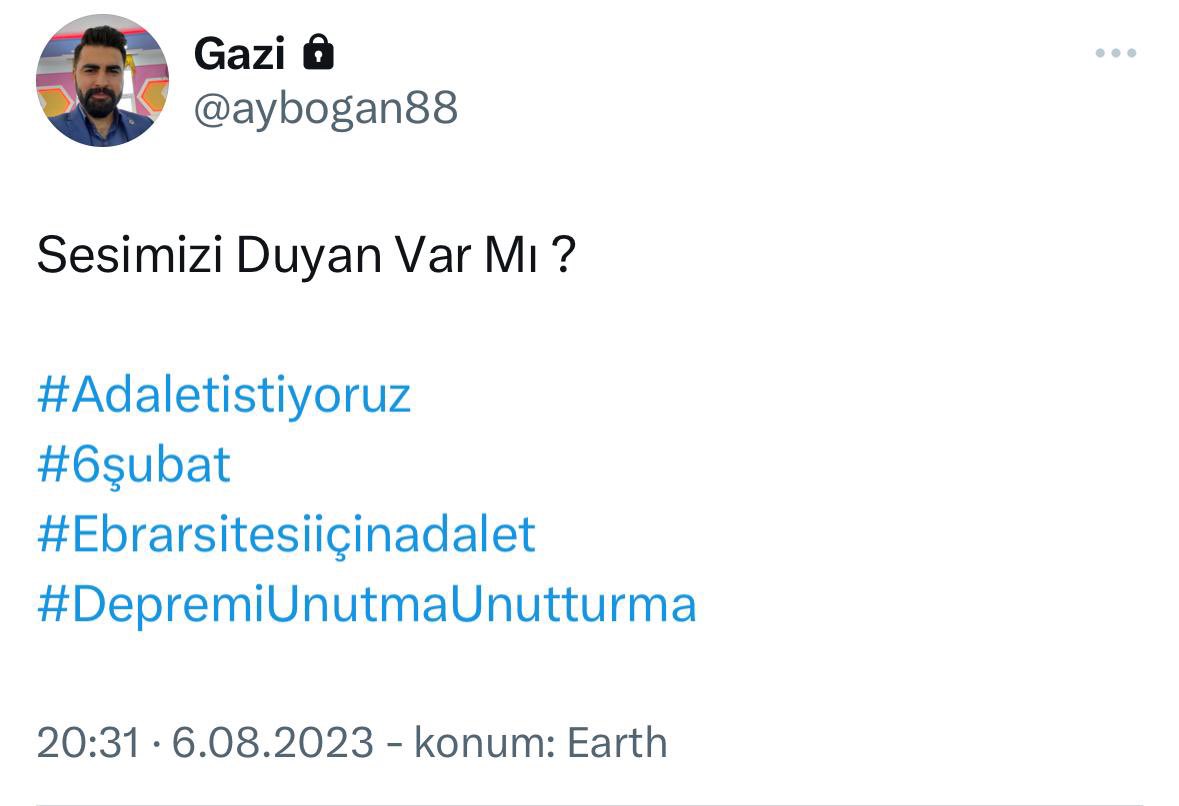 Sesimizi Duyan Var mı?

🚨❌🚨🚨🚨🚨
#Adaletistiyoruz
#6şubat
#Ebrarsitesiiçinadalet 
#DepremiUnutmaUnutturma