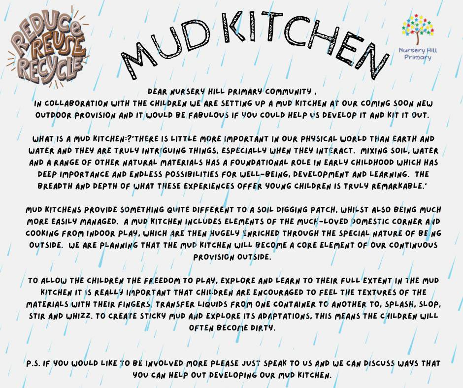 MrsJeansNHP's tweet image. So excited about our outdoor provision coming soon to Nursery Hill. All contributions to our mud kitchen would be so welcome. @nursery_hill @NurseryHillEYFS @MissPreeceNHP @MissScrubyNHP @MrsRowlandNHP