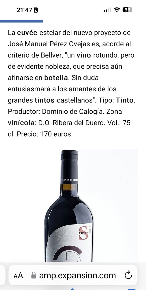 perezovejas's tweet photo. Los mejores vinos de España.
Publicación: Expansión.
En dicha selección aparece Dominio de Calogía Cuvée ‘S’2019.

#dominiodecalogia
#grandesvinosdeespaña
#bodegaboutique
#riberadelduero
#roadeduero https://t.co/BhVQ4H9cY8