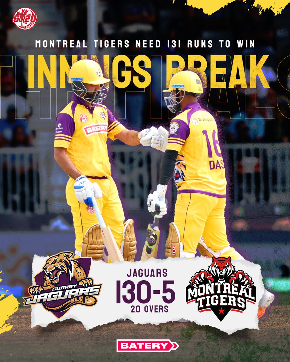 🏏 130 Runs on the Board! Time to Defend the final with Roaring Spirit!
#LetsRoar #cricketnorth #globalt20canada #BigCats #SurreyJaguars