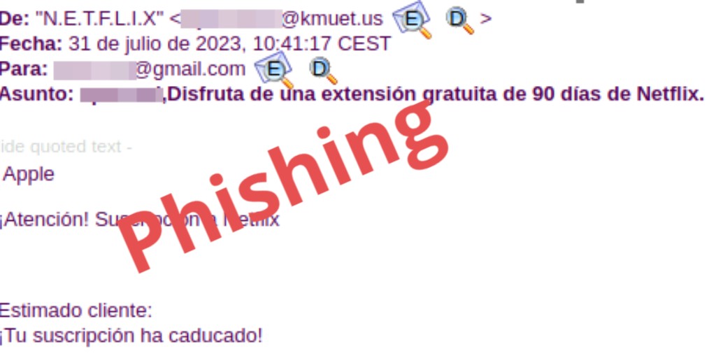 mossos's tweet photo. ⚠️ Torna a circular aquesta estafa #Phishing: envien un correu fent-se passar per Netflix informant que la teva subscripció ha caducat. Pots gaudir d'una oferta gratuïta, però has d'omplir un formulari. No donis cap dada personal ni bancària! Volen accedir al teu compte corrent💵 https://t.co/TeIhM4X2rs