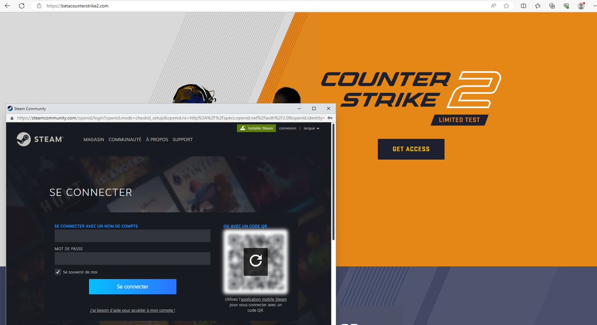 TheCryptoMiner's tweet photo. Steam #phishing page suggested via Facebook ads &amp; using the #CounterStrike2 beta as lure : 
betacounterstrike2[.]com

No detection on VT yet : https://t.co/RJm2xoP8TZ

Stay safe ! 

#CS2 https://t.co/P84mvcE13O
