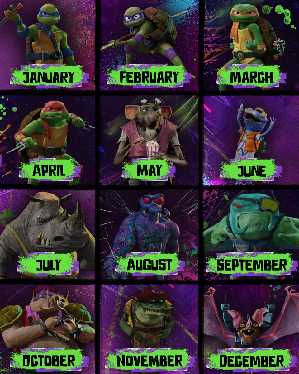 TMNT's tweet photo. Which mutant do you share a birth month with? #MutantMayhem now in theaters! https://t.co/IPlw3PaQSK