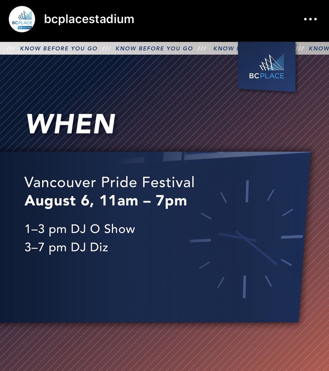 DJ_Oshoa's tweet photo. Iβm DJing from 1pm to 3pm today @bcplace GATE E!! HAPPY PRIDE VANCOUVER #djoshow Letβs go!! https://t.co/hOQKckEvtS