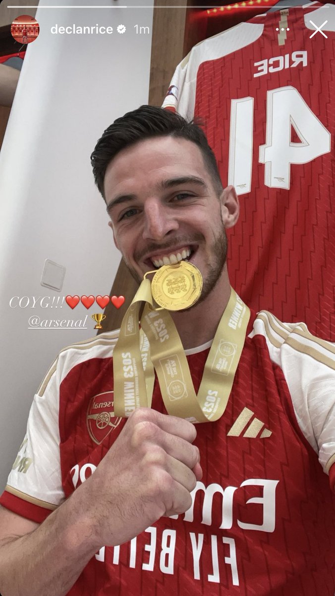 Declan Rice on Instagram story. 🥇❤️