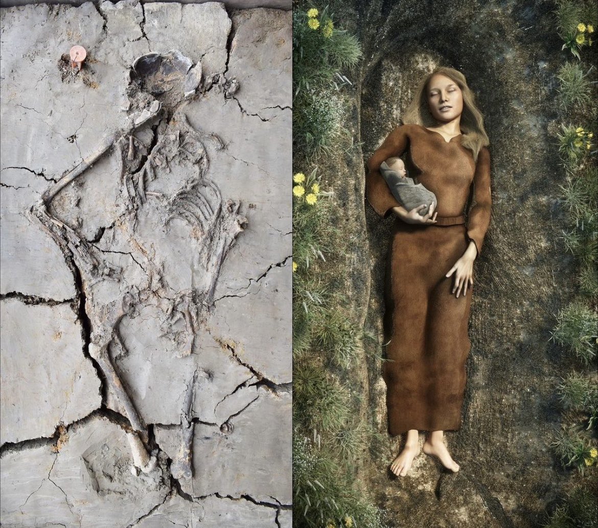 historyinmemes's tweet photo. In 2015, a 6,000-year-old Stone Age burial of a woman with a baby cradled in her arm was discovered in the central Netherlands city of Nieuwegein. At the time, it was reported to be the oldest infant burial ever found in the Netherlands. https://t.co/6wtG8J8Hwu