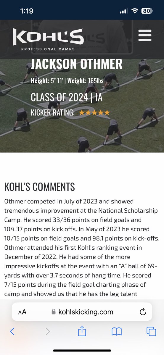After an awesome camp I am honored to earn my 5⭐️ rating and to be ranked 53rd in the country <a href="/KohlsKicking/">Kohl's Kicking Camps</a> <a href="/KohlsHighlights/">Kicking, Punting, Long Snapping Highlights</a>