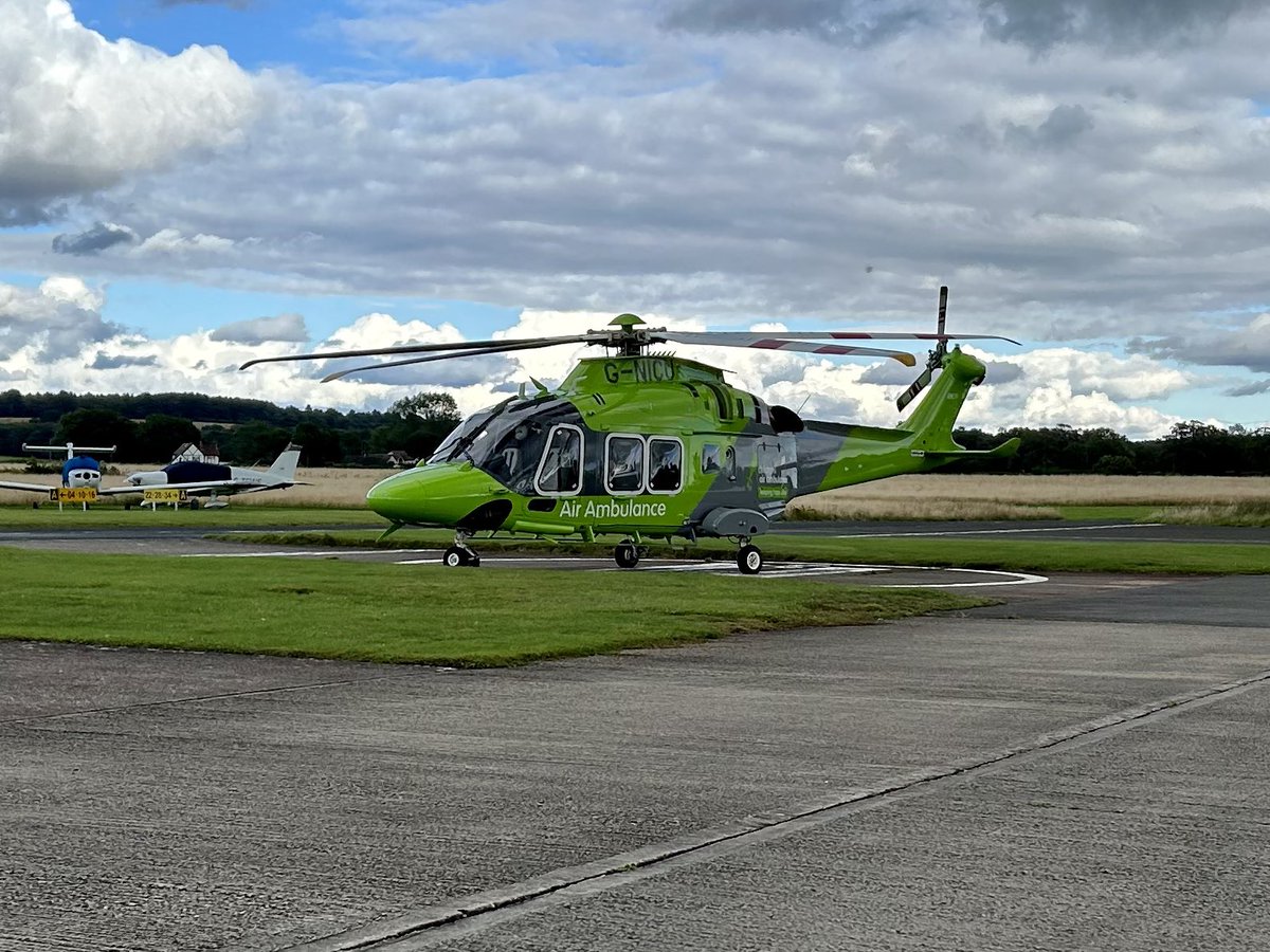 HELIMED 80A (G-NICU) from the @ChildrensAirAmb in at @WHGA today. Keep up the good work as always 👍 🚁