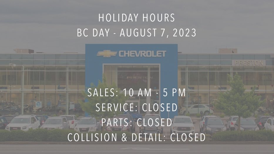 Please note our hours for the BC Day Holiday Weekend! #LangleyBC #Langley #HolidayHours #BCDay