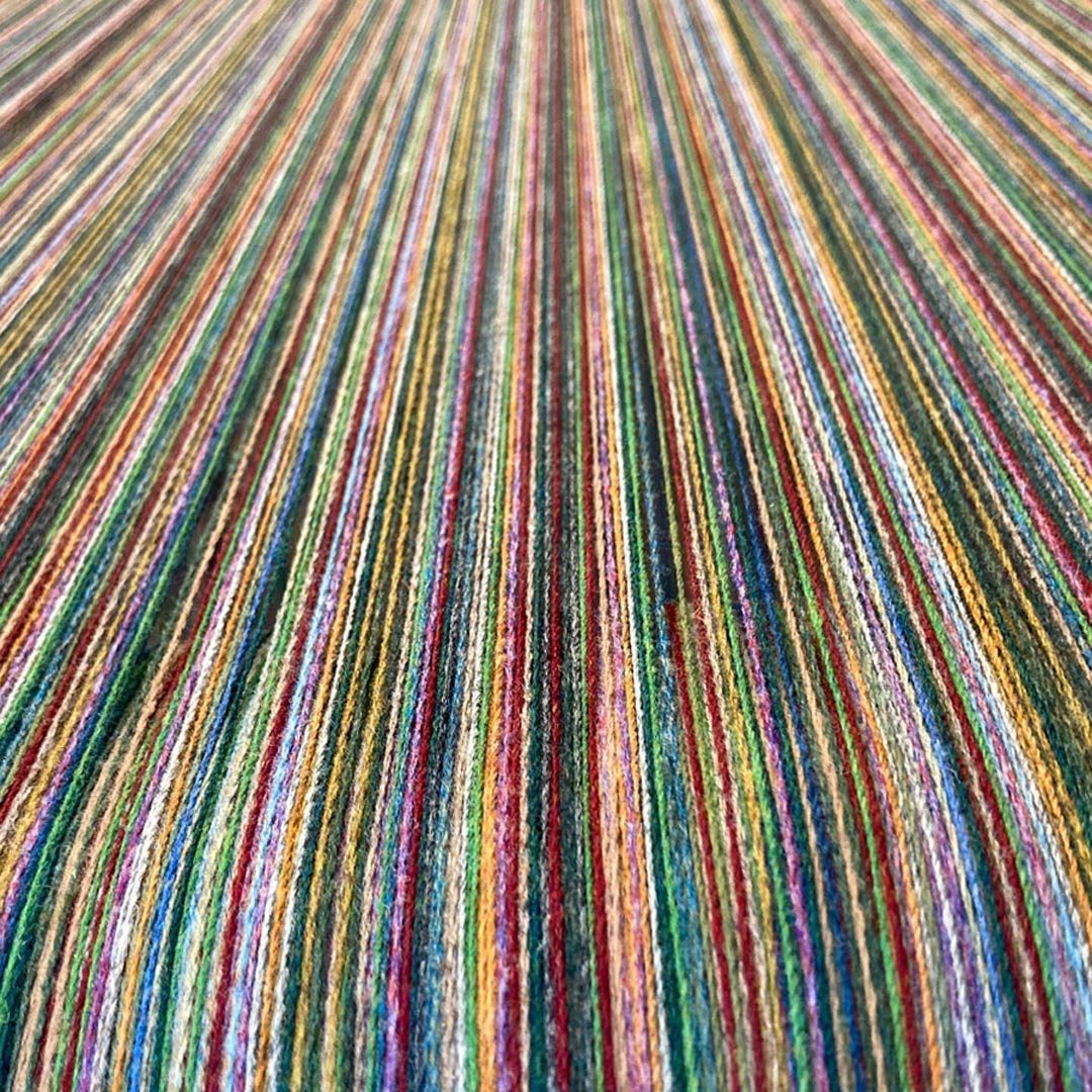 SkyeWeavers's tweet photo. A deep dive into gorgeous colour. Multicolour Scarves, AKA ‘Roger’s Randoms’, on the warping wheel. #weaving #craft #textiles #skyeweavers #isleofskye https://t.co/caYLQkOxyP