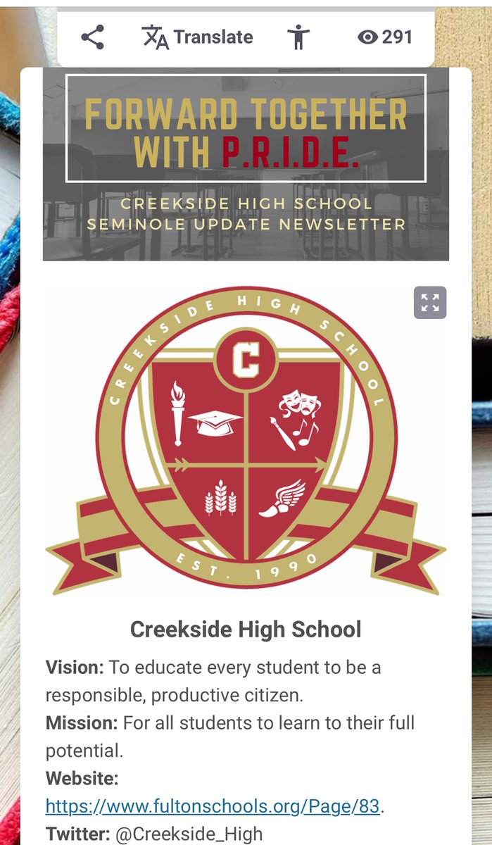 Creekside High (@creekside_high) on Twitter photo Welcome Back CHS Families! Checkout our Weekly Updates via <a href="/SmoreNewsletter/">Smore</a> smore.com/tu7sc-forward-… <a href="/parents4edu_SF/">South Fulton Parents</a> <a href="/DrTamaraCandis/">Dr. Tamara Candis</a> <a href="/Creekside_Tribe/">Creekside Athletics</a> <a href="/creeksideavid/">Creekside High AVID</a> <a href="/CreeksideHSBand/">Dexter L. Bailey Jr.</a> #Zone2 #WearetheTRIBE #TribePRIDE Welcome Back CHS Families! Checkout our Weekly Updates via <a href="/SmoreNewsletter/">Smore</a> smore.com/tu7sc-forward-… <a href="/parents4edu_SF/">South Fulton Parents</a> <a href="/DrTamaraCandis/">Dr. Tamara Candis</a> <a href="/Creekside_Tribe/">Creekside Athletics</a> <a href="/creeksideavid/">Creekside High AVID</a> <a href="/CreeksideHSBand/">Dexter L. Bailey Jr.</a> #Zone2 #WearetheTRIBE #TribePRIDE
