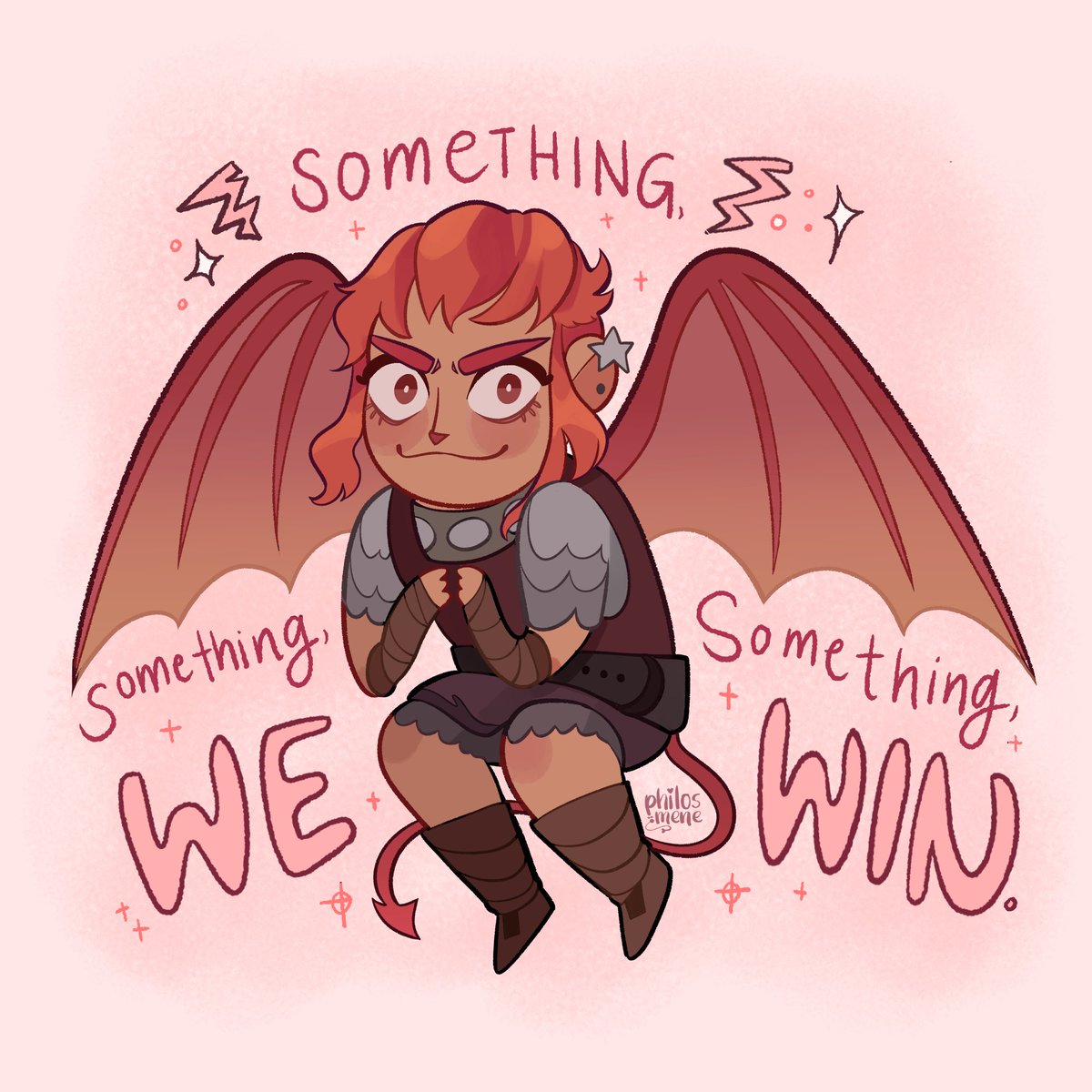 Something something we something win? 🐴 doodled little Nimona after work 🤘 thinking if I should do Ballister or Ambrosius next