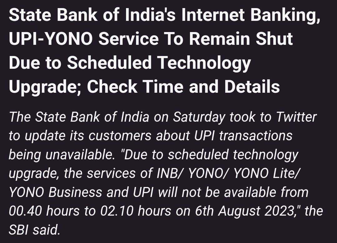 *they must send some kind of notification for it.* due to this, many transactions got declined and some deducted also without any payment. even the shopkeepers and taxi services declined to take money through UPI. <a href="/TheOfficialSBI/">State Bank of India</a>