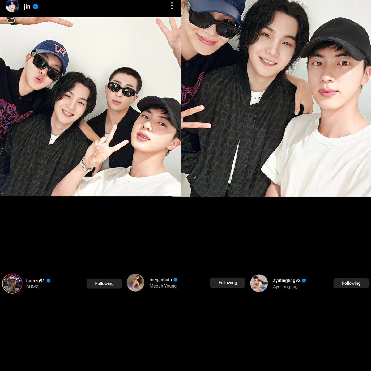 _LunarWolfJin's tweet photo. INFO ||  JIN INSTAGRAM ✨️

ㅡ Famous & very talented producer 'Bumzu' liked seokjin's new IG posts (worked with seokjin on best songs Abyss & Supertuna) 
ㅡ Miss World & Philippines actress 'Megan Young' & 
Most popular Indonesian singer 
ㅡ Ayu Tingting also liked jin's new IG posts