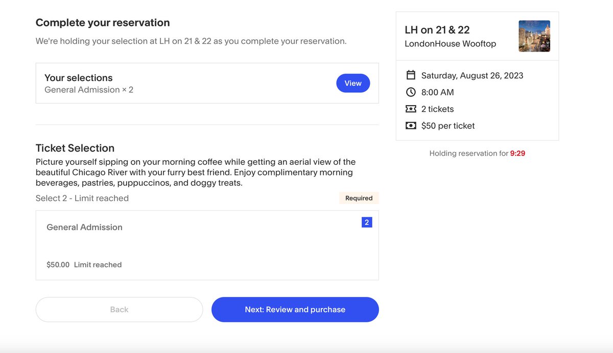 kellykarvel's tweet photo. @LHChicago I'm trying to book 2 tickets for the LH Wooftop Party with PAWS, and wanted to let you know it's charging me twice...once for each ticket for the Wooftop Party and then a second time for "General Admission." Want to book, but not for double the price.  Help please! https://t.co/2efXaFFQjN