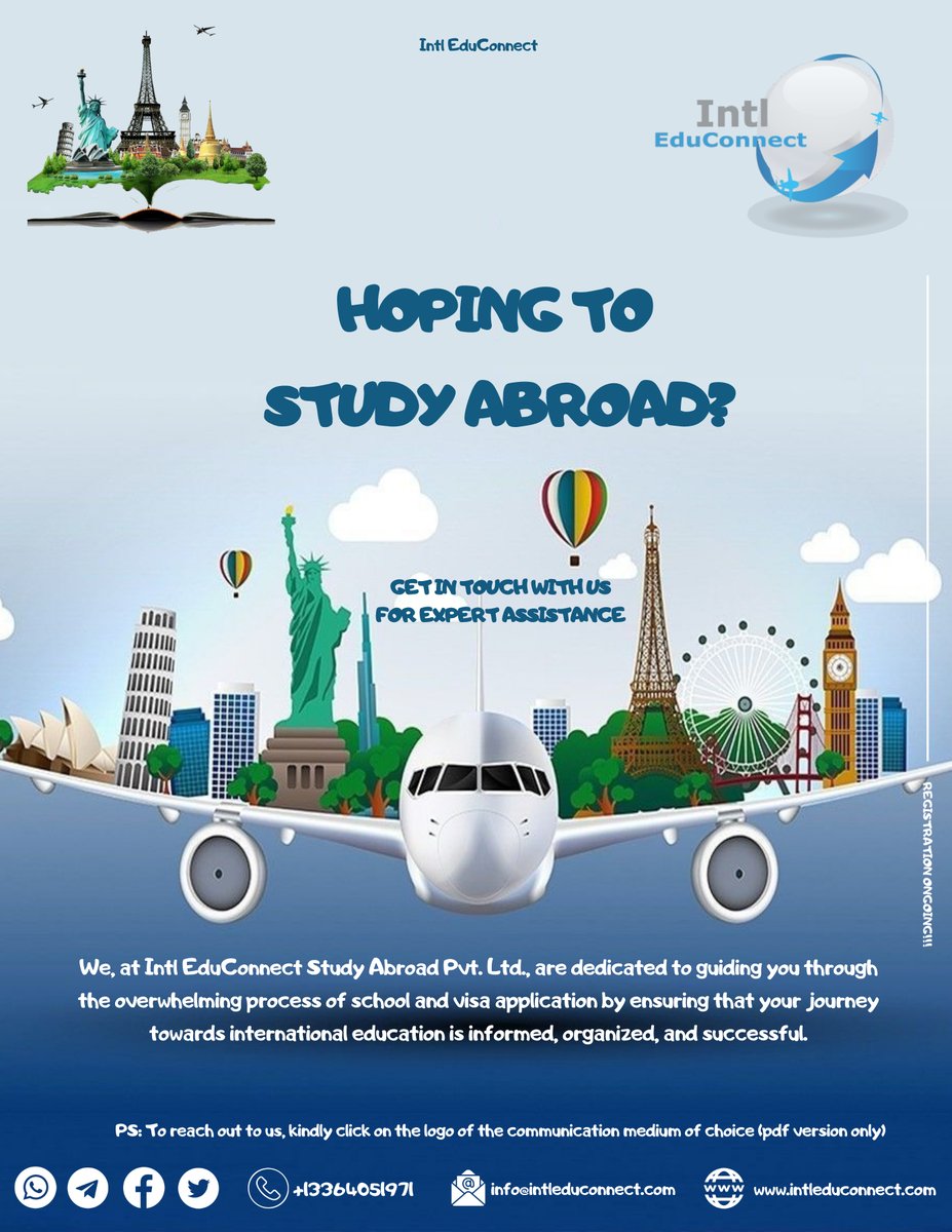 IntlEduConnect's tweet photo. 🌏Dreaming of Studying Abroad? 

Let Intl EduConnect be your guiding light! 🌠 Discover amazing opportunities, prestigious universities, and life-changing experiences waiting for you 🎓

📩 DM us or Comment below to inquire and learn more about studying abroad! 📬👇 #StudyAbroad https://t.co/hRiQcBYQBC
