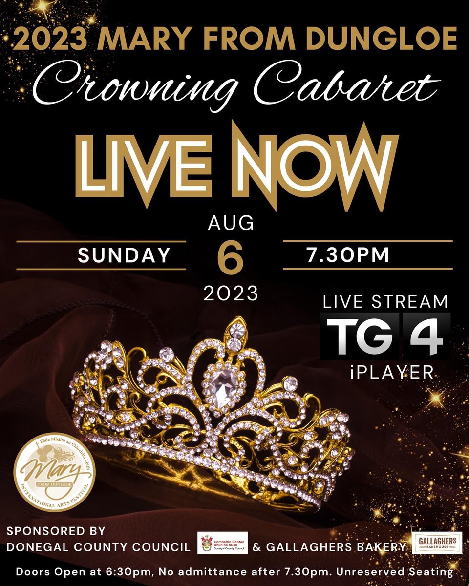 mfdfest's tweet photo. 🌟🎉 Tune in now to experience the magic of our Mary From Dungloe International Arts Festival Crowning Cabaret, streaming live on https://t.co/2ig4mQTTEQ! 🌟🎭 

#MaryFromDungloe #ArtsFestival #CrowningCabaret #LiveStreamingNow https://t.co/WXjfqFa7UK
