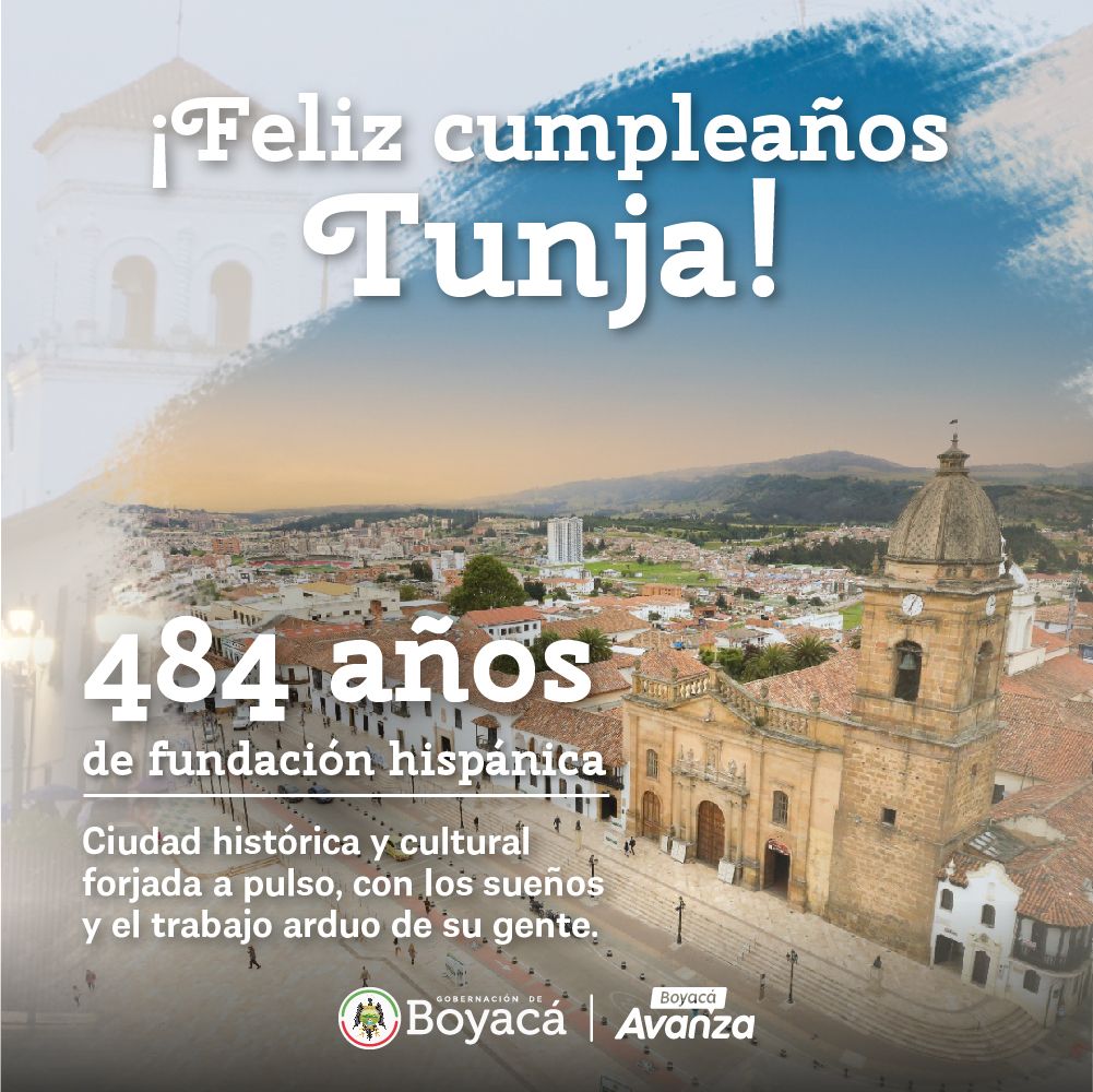 GobBoyaca's tweet photo. Feliz 484 años a la noble e hidalga ciudad de #Tunja🥂.

Celebramos sus más de cuatro siglos de historia, cultura y tradición. Desde su fundación, ha sido eje fundamental para el desarrollo, crecimiento social, político y económico del departamento de Boyacá.

#FelizCumpleaños🎊 https://t.co/VQFrmCDSkj