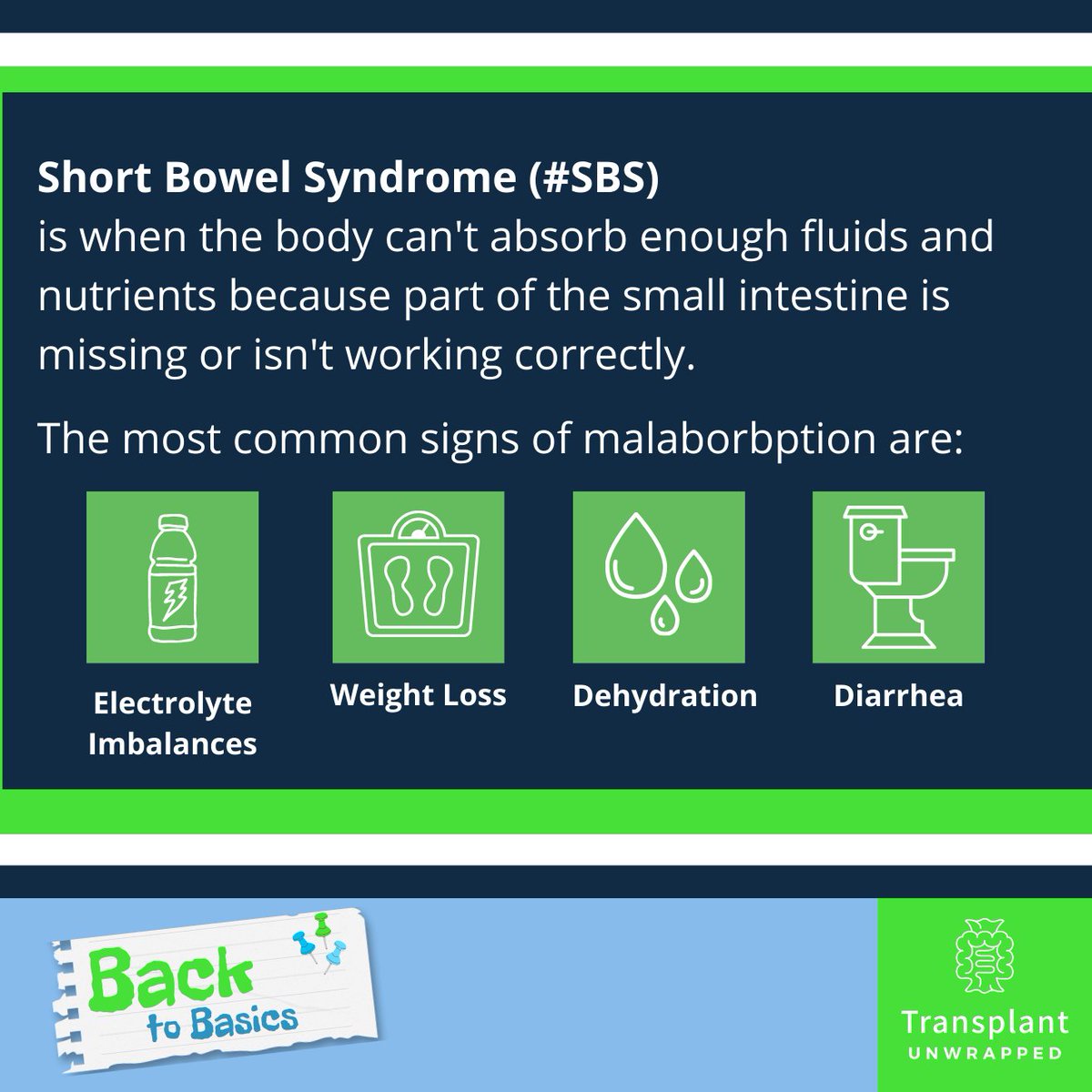 It is important to understand the basics of #ShortBowelSyndrome (#SBS) when you are diagnosed with this rare disorder. Learning the basic information allows you to know your body and become your best advocate.

#ThisIsSBS #SBSAwarenessMonth #txunwrapped