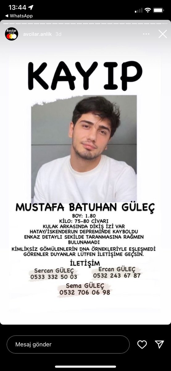 SemaGle04824315's tweet photo. #mustafabatuhangüleç 
#Hatay
#KAYIP  
#kayipcanlarimiznerede https://t.co/BLq5FTFV5L