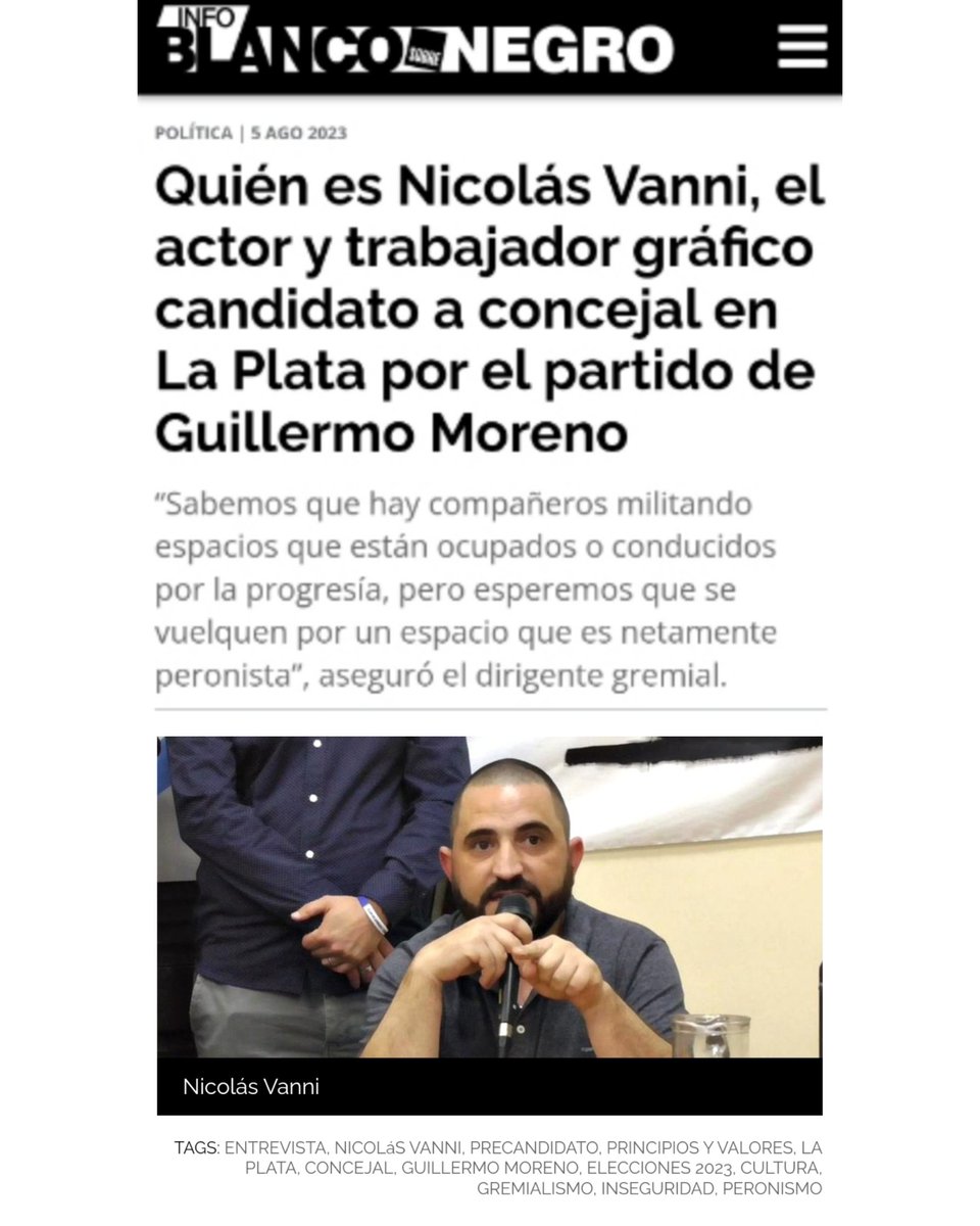 pyvsedelp's tweet photo. Entrevista a nuestro candidato a concejal Nicolás Vanni, en Info Blanco sobre Negro.

¡VOTÁ PERONISMO DE VERDAD!

Moreno Presidente
Tárrago Intendente
Vanni Concejal

Guillermo Moreno Presidente 2023
Principios y Valores
PyV
https://t.co/5JXApIz43G https://t.co/WVfKCzORrm