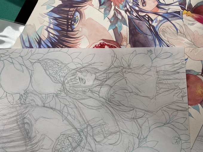 おはようございます!もう夏コミまで一週間切ってる!ラブリーワールド展とともに色紙とか描かねば! ラブリーワールド展のA4サイズの原画には実は下書き原画も重ねて額に入れてありますのでお買い求めいただいた方だけのお楽しみ!