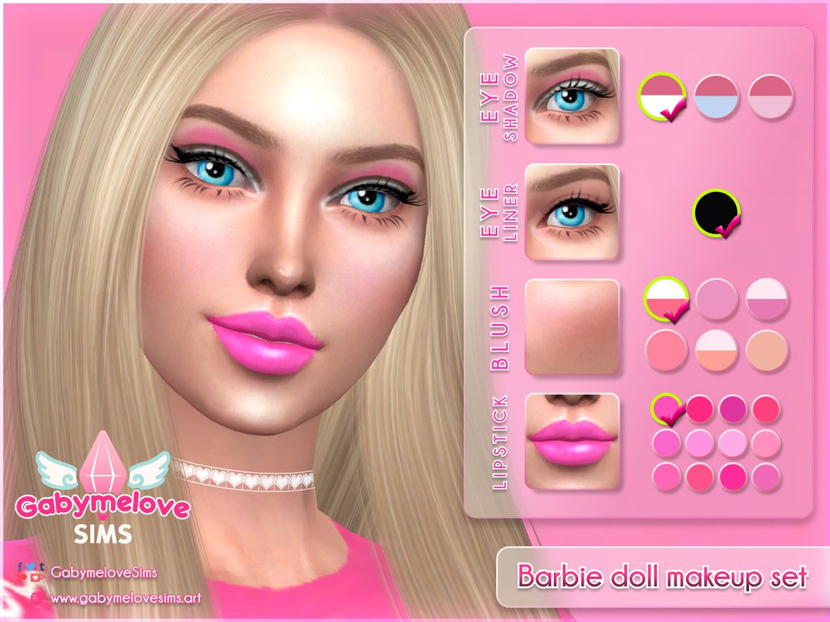 GabymeloveSims's tweet photo. ¡Nuevo set de maquillaje de #Barbie ! 💄

✨ Barbie doll Makeup Set 💄✨

Sombra para ojos, delineador, blush &amp; labial

👉 Descargar en: https://t.co/qaJD1JqqHA

#Sims4  #TS4 #TheSims4  #Sims4makeup #SimsCreatorsCommunity #Curseforge #Ts4makeup #BarbieMovie #BarbieTheMovie https://t.co/i6xUIys93F