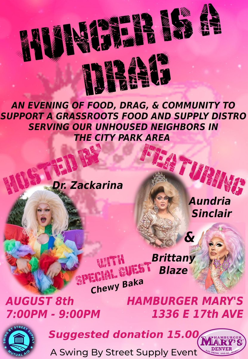 Come out to Hamburger Mary’s this Tuesday – part of funds raised for <a href="/SwingBySupply/">Swing By Street Supply</a> will go to help fund our weekly dinners!!