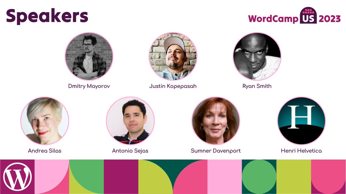 WordCamp US 2024 (#WCUS) (@wordcampus) on Twitter photo Please welcome our third group of speakers for WordCamp US 2023!
<a href="/dmtrmrv/">Dmitry Mayorov</a>, Justin Kopepasah, @ryanapsmith, Andrea Silas, <a href="/antoniosejas/">Antonio Sejas</a>, <a href="/SumnerDavenport/">Sumner M Davenport (she/her)</a>, and Henri Helvetica
Learn more about them at us.wordcamp.org/2023/announcin…
We'll see you soon in National Harbor, MD!
#WCUS Please welcome our third group of speakers for WordCamp US 2023!
<a href="/dmtrmrv/">Dmitry Mayorov</a>, Justin Kopepasah, @ryanapsmith, Andrea Silas, <a href="/antoniosejas/">Antonio Sejas</a>, <a href="/SumnerDavenport/">Sumner M Davenport (she/her)</a>, and Henri Helvetica
Learn more about them at us.wordcamp.org/2023/announcin…
We'll see you soon in National Harbor, MD!
#WCUS