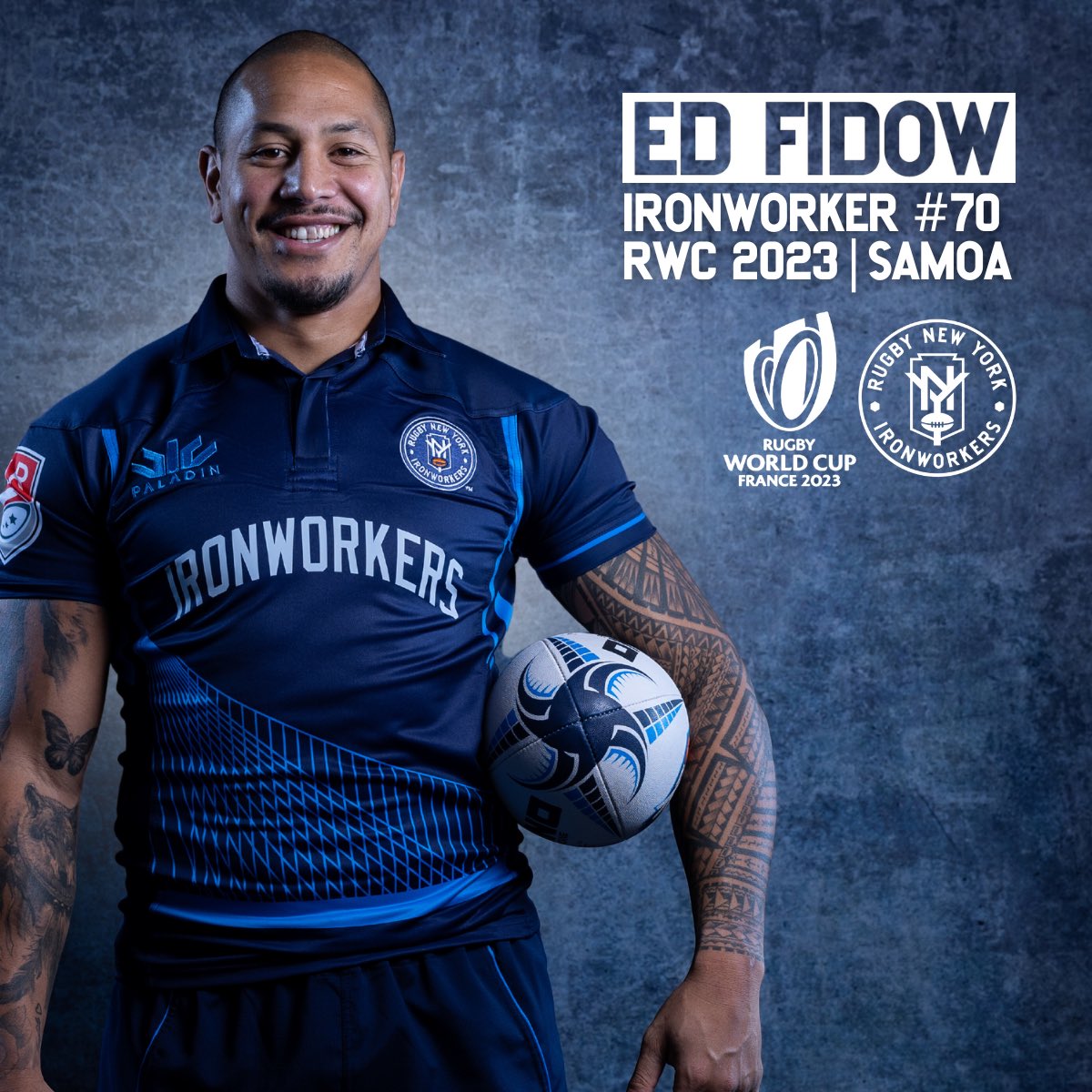 rugbynewyork's tweet image. New York ➡️ @rugbyworldcup 🇫🇷

Representing the Ironworkers on the biggest stage in rugby. Huge congratulations to Ed Fidow for his selection in the @manusamoa 2023 World Cup squad!