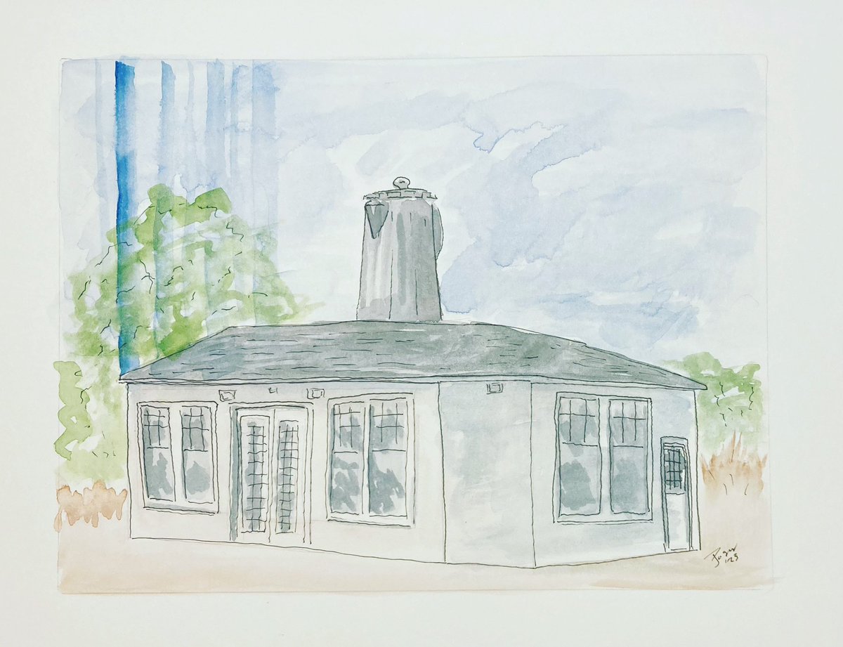 Watercolor and ink of a local landmark The Coffee Pot Inn in Brookhaven, Mississippi