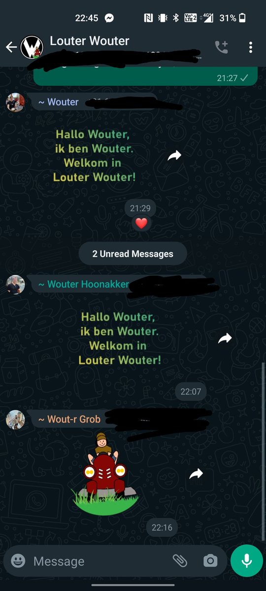 WouterDdn's tweet photo. Ik zit sinds vandaag in een WhatsApp groep 'Louter Wouter'. Meer dan 400 Wouters heten me welkom 🥰🥰 https://t.co/Q6uFno8xO5