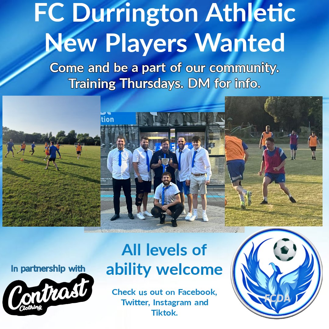 FC Durrington Athletic (@fcda2021) on Twitter photo New Players Wanted.
The Club is looking forward to New Heights this season and recruiting for more players to add to their teams. Come be a part of our journey. New Players Wanted.
The Club is looking forward to New Heights this season and recruiting for more players to add to their teams. Come be a part of our journey.
