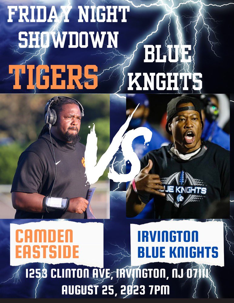 It’s official .. 19 days away .. Tigers on the road toward to Essex County for Friday night lights .. you don’t wanna miss it  
 📅 8/25
⏰: 7:00 pm
📍: Irvington HS