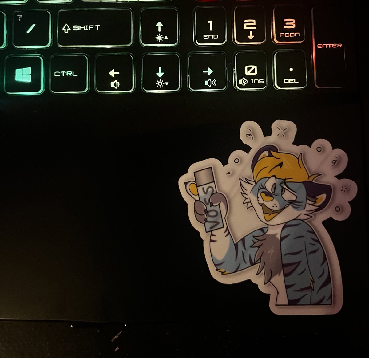Pixel_Dusk's tweet photo. The sticker I got from @StuffyMiko at anthrocon is officially on my computer 😎 https://t.co/MunB86KrlT