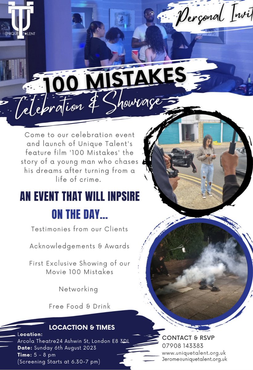 Wonderful experience being at tonight’s premiere of 100 Mistakes written & produced by my collaborator, Jerome Sewell, from RollSafe & @UniqueTalent_UK. So inspiring narrative about how entrepreneurship can be a way out of crime and hardship! Huge congratulations.