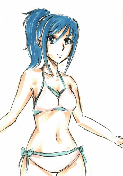 #1日1六花(204) 出発前10分ドロ、水着六花。 週末ほとんどお絵描き出来なかった分、今週は色々描き散らかしてく。