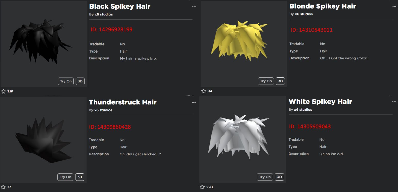 X 上的RBXNews：「FREE UGC LIMITED: The Black Spiky Hair releases 4/12 @ 6 PM  EST in the Roblox Marketplace!  / X