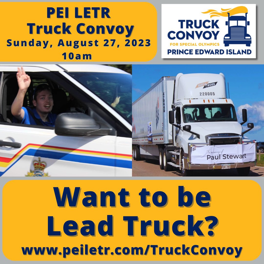 Want to be Lead Truck? 🚚

Register now and start raising funds for <a href="/SpecialOPEI/">Special Olympics PEI</a> athletes !

peiletr.com/truckconvoy/