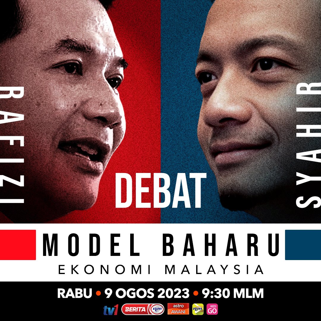 rafiziramli's tweet photo. Tajuk debat pada 9 Ogos 2023 nanti adalah “Model Baharu Ekonomi Malaysia”.

Insya-Allah, rakyat akan dapat menilai dan meneliti secara objektif rancangan dan hala tuju ekonomi yang akan dibentang dan didebatkan.

Debat akan disiarkan secara langsung jam 9.30 malam di saluran RTM & Astro Awani.

Debat juga boleh diikuti secara online di RTM Klik dan aplikasi Astro GO.

Saya pohon sebarkan dan mengajak seluruh rakyat mengikuti sesi debat ini. 

Kita jumpa Rabu.