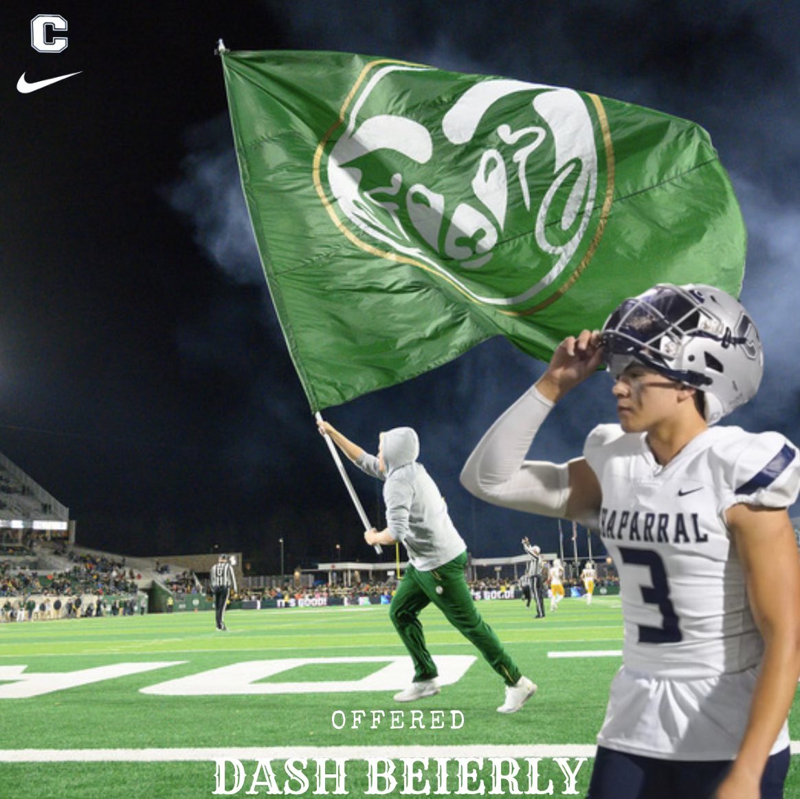 Thank you @CoachMattMumme for the offer to attend and play football for @CSUFootball 🟢⚪️. Thank you to my teammates and coaches that helped me receive this opportunity. @CoachJayNorvell @chaparralpumafb @GregBiggins @ChadSimmons_ @CraigHaubert @adamgorney