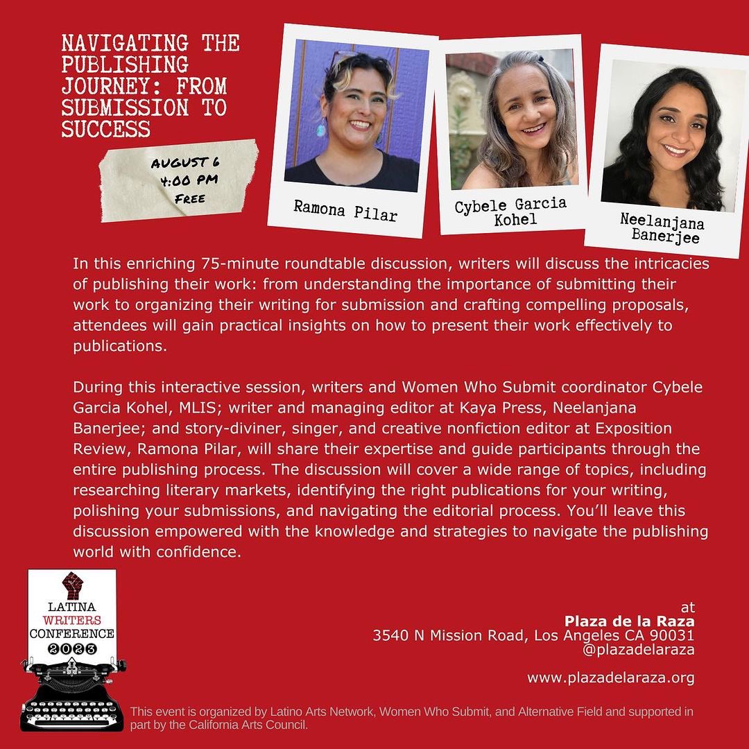 ExpoReviewLit's tweet photo. Join #ExpoEditor @monapily at the @latinoartsnet TODAY at 4:00 PM for Navigating the Publishing Journey: From Submission to Success
with Cybele Garcia Kohel, @neelaeast, & Ramona Pilar!
Details: https://t.co/0ZpowzopWX. @kayapress https://t.co/OezCIe4mxi