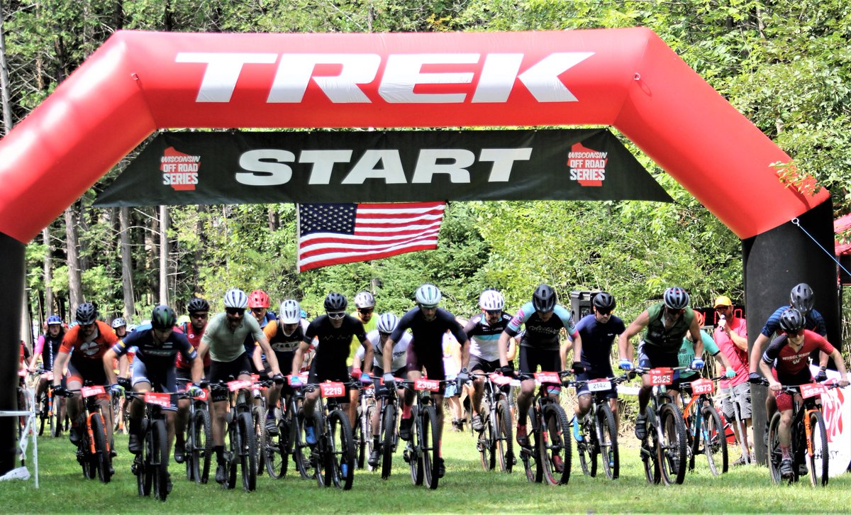 HMarcLarson's tweet photo. Sport class racers break from the line in the @TrekBikes Wisconsin Off Road Series Refo Ramble at the Brown County Reforestation Camp in Suamico, Sunday. #mtb #cycling https://t.co/dgQKIafKoG