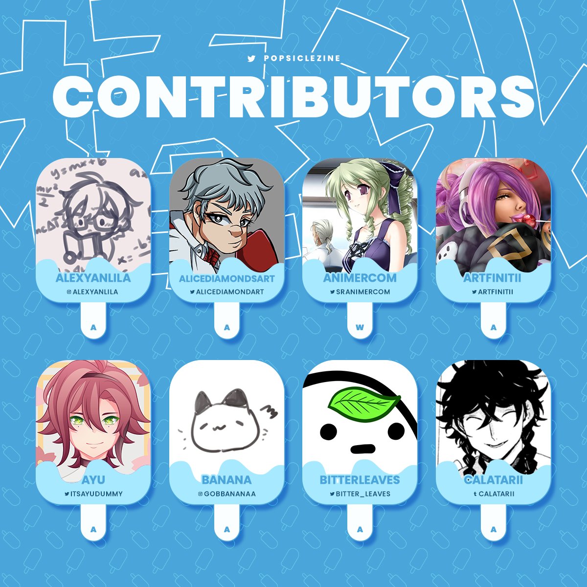 popsiclezine's tweet photo. 🍧 A tasty treat comes your way🍧

Check out all our contributors! 

https://t.co/PSg26CjZwk  🍧 @alicediamondart 🍧 @sranimercom 🍧 @artfinitii 
@itsayudummy 🍧 https://t.co/rldLJ2jBC3 🍧 @bitter_leaves 🍧 @calatarii https://t.co/4MNAnBj5wn