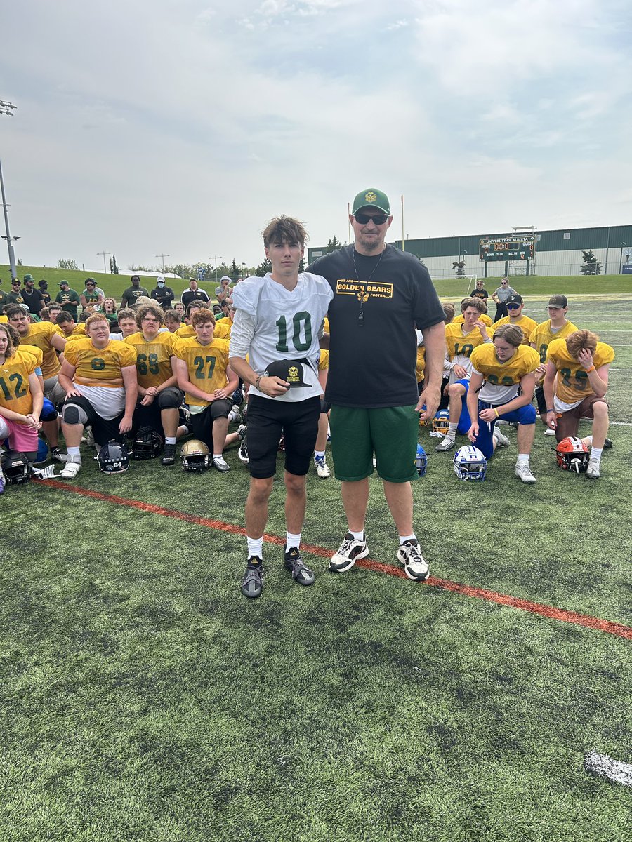 This kid can spin it! Congratulations to All Saints QB Liam Deibert who earned the nod as top QB and an Official Offer at the Golden Bears Football School of Hard Knocks!